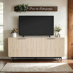 Fluted TV Stand with Led Light, Oak 68" Entertainment Center with Storage, Television Stands for 55/60/65/70/75 inch TV, Mid Century TV Console, Media Console, Sideboard Cabinet for Bedroom