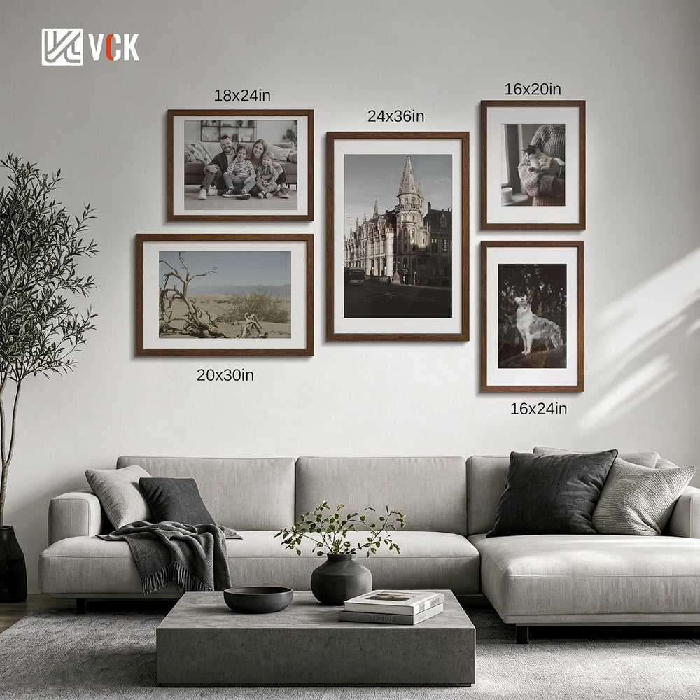 VCK 16x24 Frame 3 Pack, Brown Wood, 12x18 Mat, for Picture Print