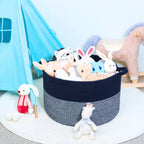 MINTWOOD Design Extra Large 22 x 14 Inches Decorative Woven Cotton Rope Blanket Storage Basket Bin Living Room with Handles and Laundry Hamper for Pillows, Pool Towels, Dog Toys, Shoes, Navy Blue