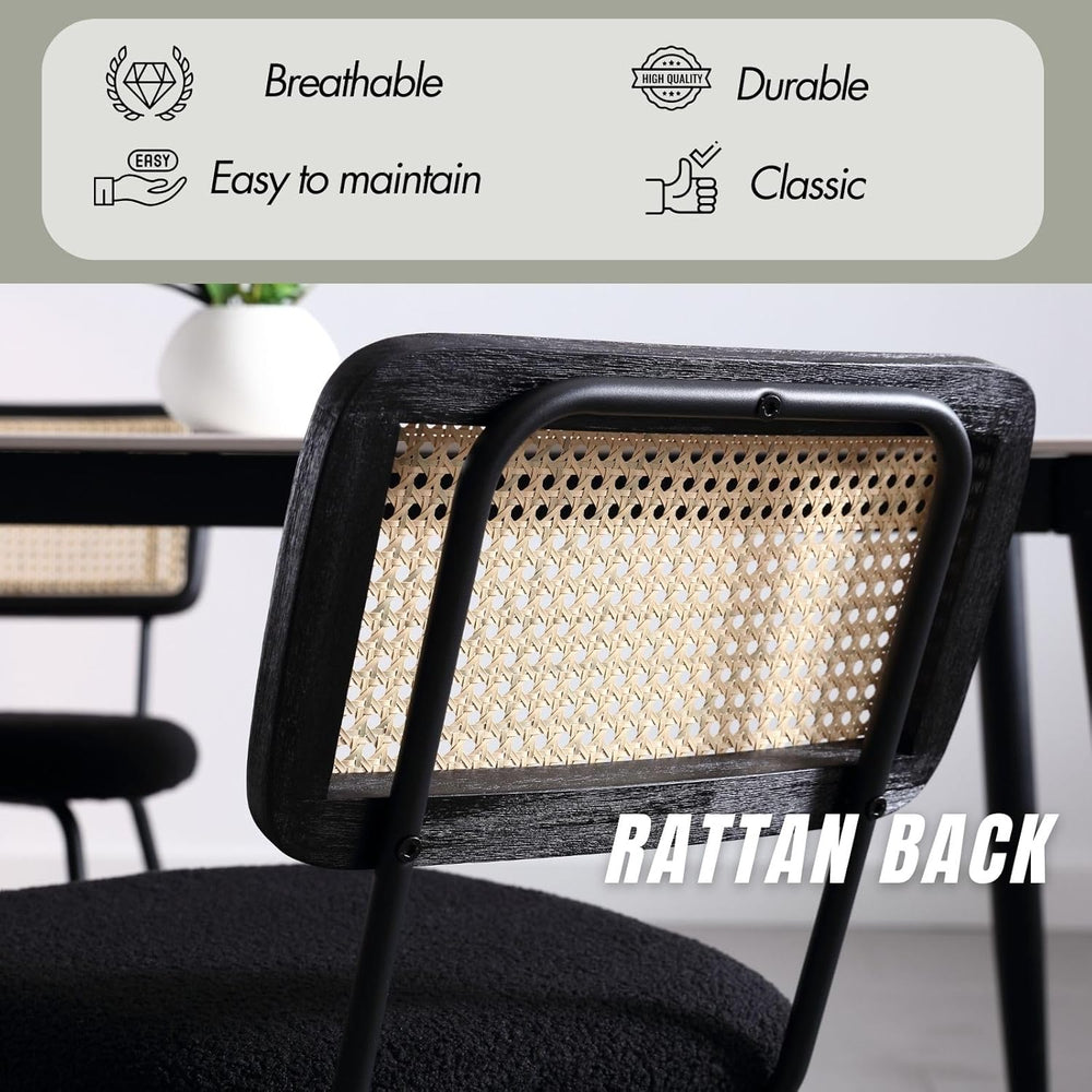 Hyfirm Black Rattan Modern Dining Chairs Set of 4, Armless Side Chairs with M...