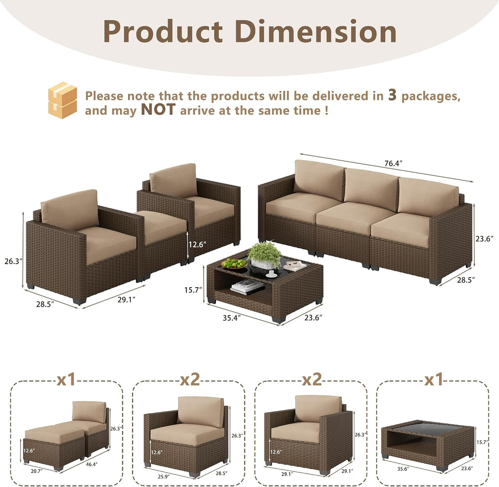 LOUVIXA 7 Piece Outdoor Patio Furniture Set, Rattan Chairs Glass Table Wicker...