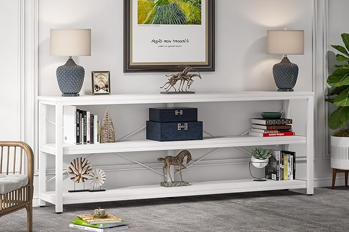 Tribesigns 71" Sofa Tables,Extra Long Couch Table, Narrow Long Console Table, Entryway Table,Sofa Table with 3 Tiers Storage Shelves (White)