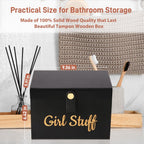 100% Solid Wood Tampon Holder Box with Lid, Copper Leather Pull, Absolute Real Wood Bathroom Decorative Box for Feminine Product Storage and Accessories such as Tampons, Cotton Balls, Gifts for Women