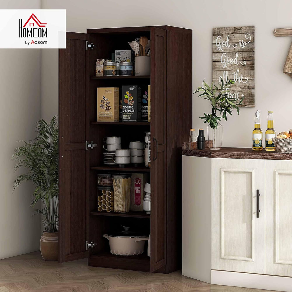 HOMCOM 63" 2-Door Kitchen Pantry 5-Tier Cinnamon Cherry Wood Grain | Fre...