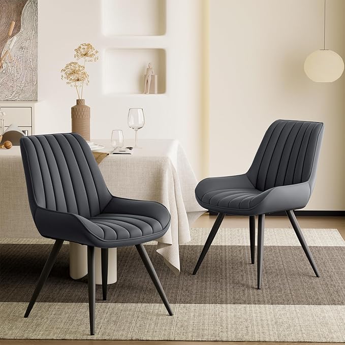 Modern Dining Chairs Set of 8,Upholstered Dining Room Chairs with Thick Cushions,Fabric Comfy Dining Chairs with Metal Legs for Dining Room Dark Grey