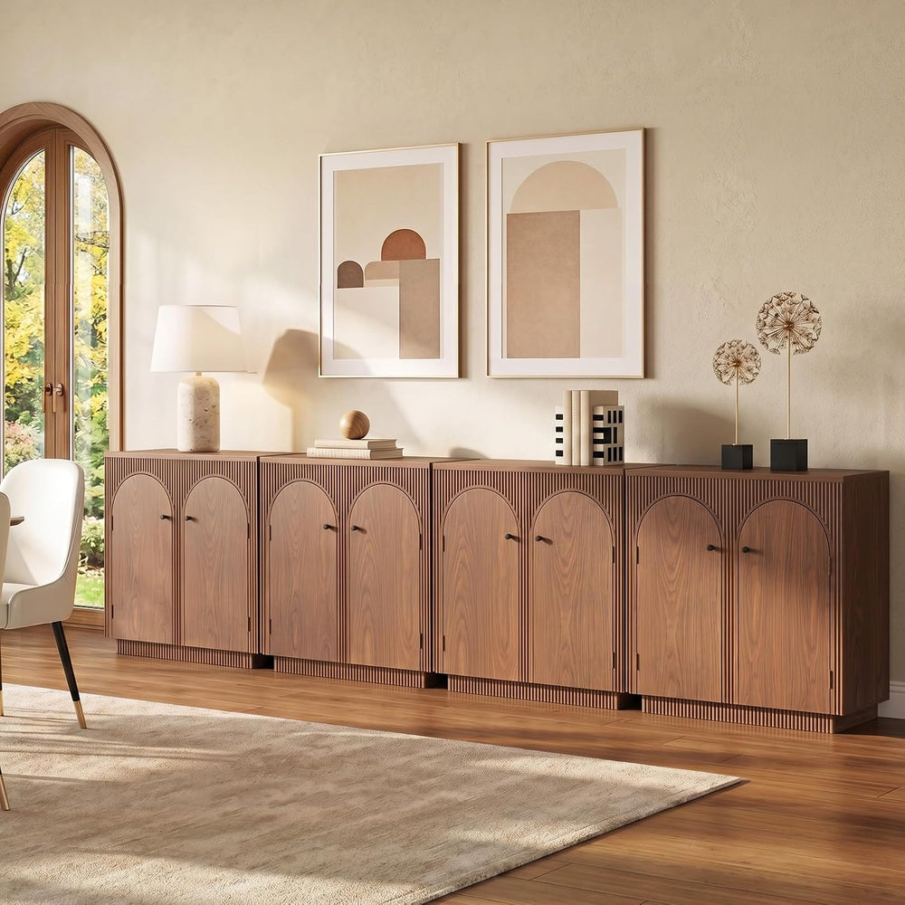 32" Arched Door Sideboard Buffet Cabinet with Storage,Walnut