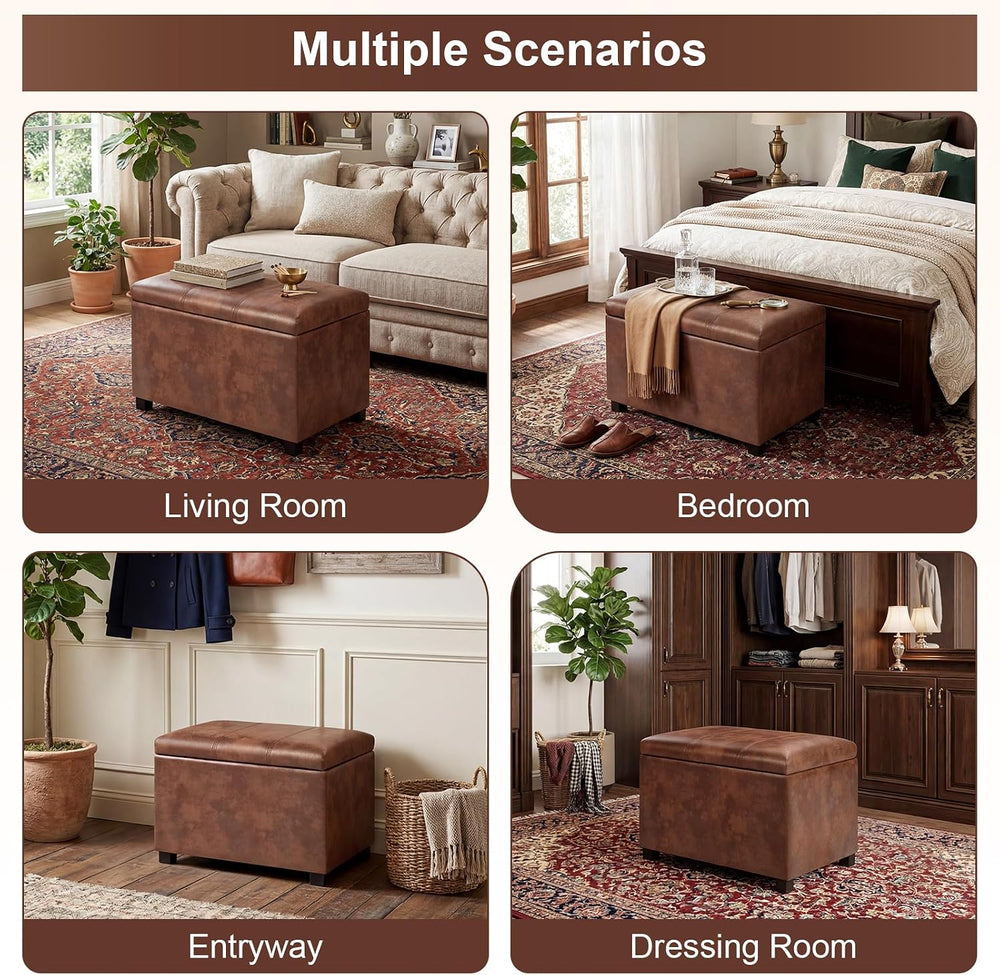 Joveco 24" Leather Storage Ottoman Bench, Rectangle Foot Rest Stool for ...