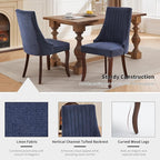 Navy Mid Century Dining Chairs Set of 4, Modern Kitchen & Dining Room Chairs Set of 4, Linen Upholstered Kitchen Chair, Sillas de Comedor, Wood Legs (Blue, 4 Pcs)