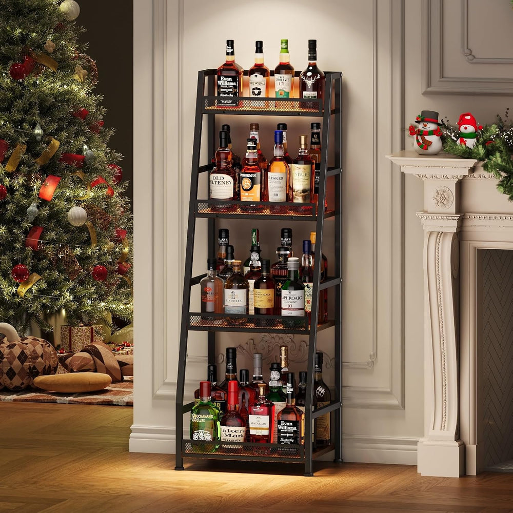 4-Tier Trapezoid Liquor Stand for Home Bar, Stepped Wine Rack Freestanding Fl...