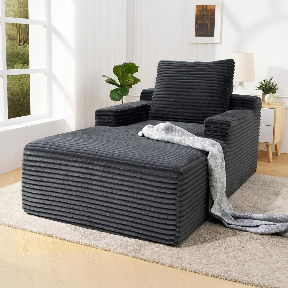 VanAcc 65" Boneless Chaise Lounge, No-Assembly Lounge Chair, Grey