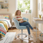chairus Cute Kids Desk Chair Velvet Living Room Accent Armchair Upholstered Teens Vanity Chair with Seashell Back, Adjustable Swivel Children Study Chair for Computer Homework, Blue