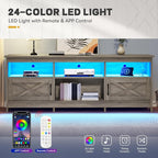 YITAHOME TV Stand for 80/75/70 Inch TVs, Farmhouse Entertainment Center with LED Lights & Storage Cabinets, Open Shelves & Adjustable Shelf, TV Consoles for Living Room, Washed Gray