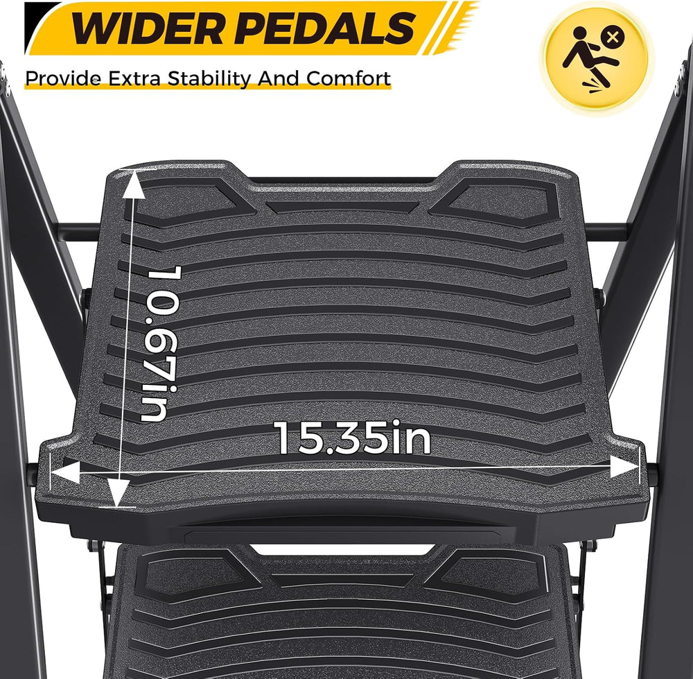 KINGRACK 3 Folding Step Ladder with Handrail, Steel Step Stool, Black