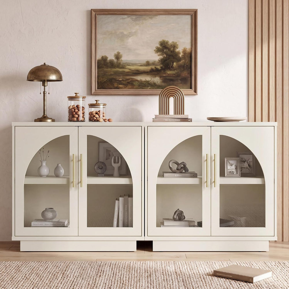Fatmok Arched Glass Sideboard Buffet Cabinet, 31.5" Farmhouse Accent Sto...