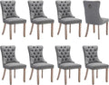 Modern Dining Chairs Set of 8, Tufted Upholstered Dining Chairs with Solid Wood Legs, Grey Linen Fabric Kitchen Chair, Sillas de Comedor, Comfy Kitchen Chair (Gray, Linen, 8Pcs)