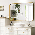 30 x 40 Inch Gold Bathroom Mirror for Wall,Aluminum Alloy Frame Rectangular Wall Mounted Mirror for Farmhouse Decor Horizontal or Vertical Ideal for Bedroom, Living Room