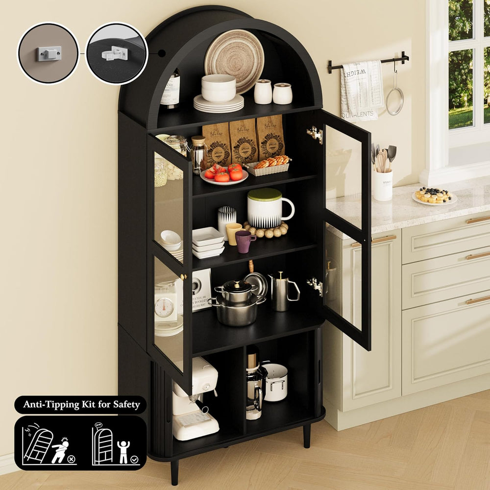 DHH 71" Tall Arched Kitchen Pantry, Modern Farmhouse Wood Kitchens Stora...