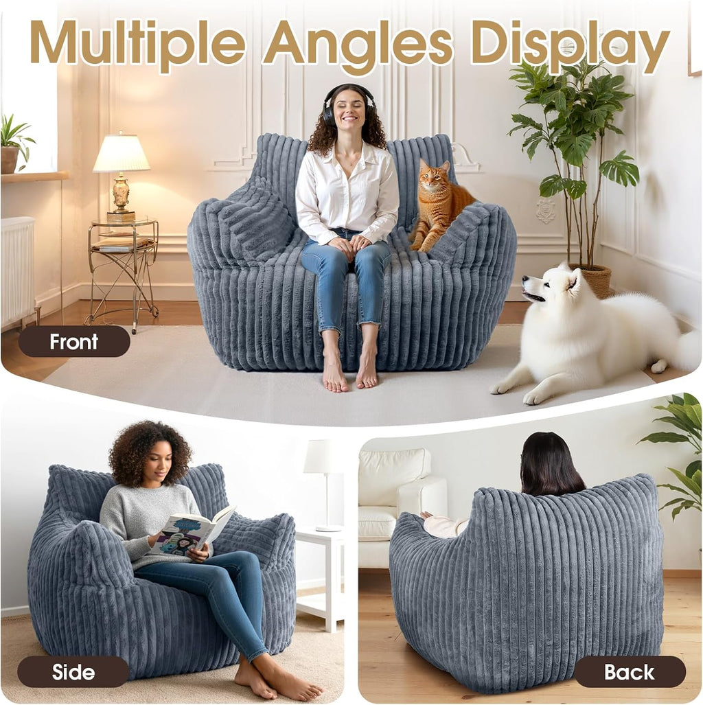 Giant Bean Bag Chair, Oversized Plush Comfy Bean Bag Sofa for Adults and Kids with Armrests, Memory Foam Mini Couch Single Lounges for Living Room, Bedroom & Game Room(Gray)