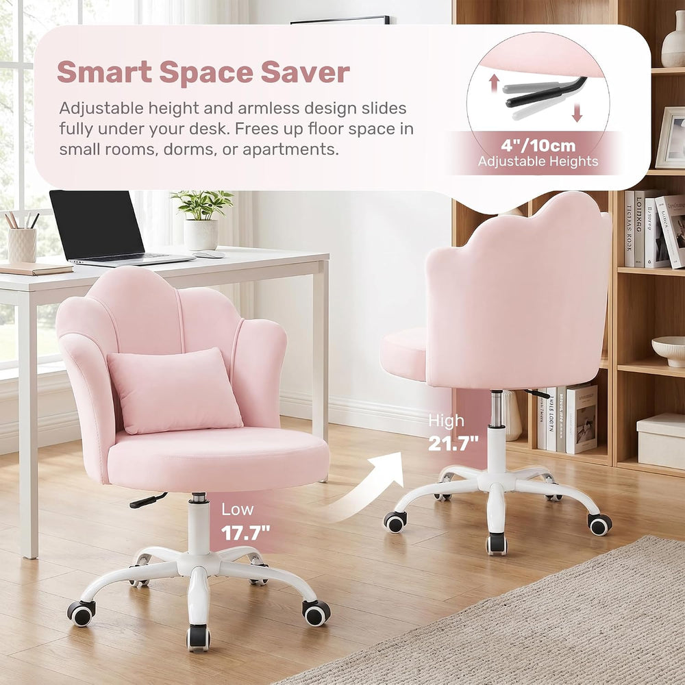 BestGlory Petal Vanity Chair with Wheels, 3.15" Extra Thick Comfy Makeup...
