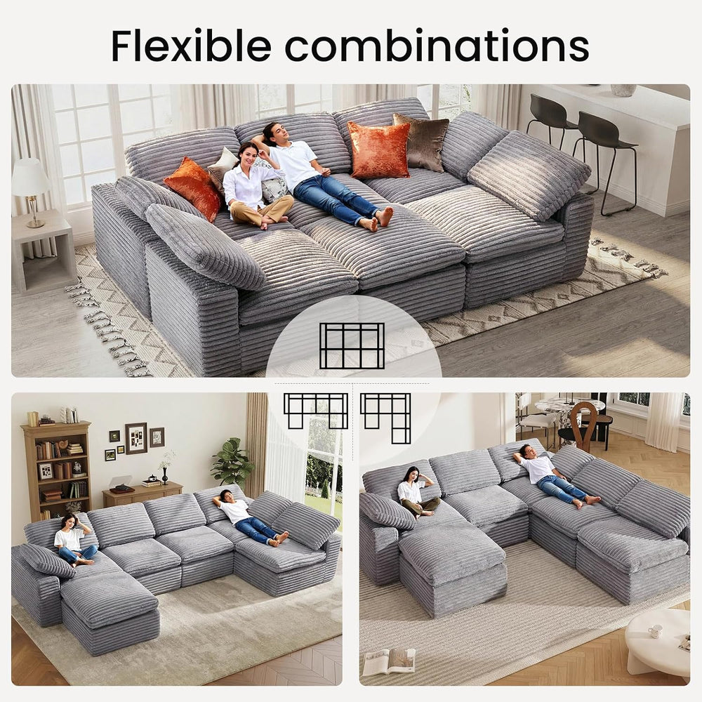 KKL 118" Modular Sectional Large Sofa Bed, Cloud Sectional Couch with Ot...