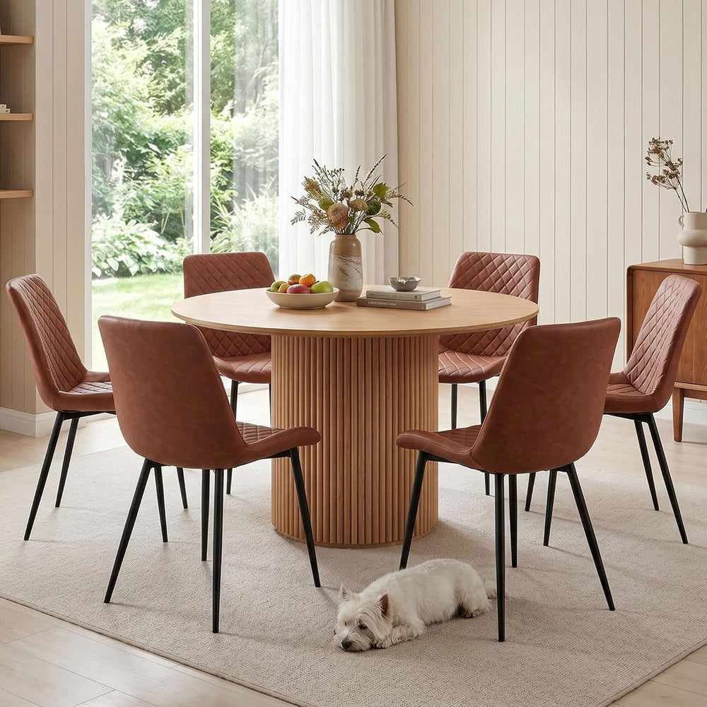PU Leather Dining Chairs Set of 6, Modern Armless Dining Room Chairs, Comfy U...