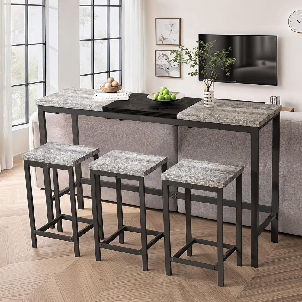 KEIKI 60.24” Long Bar High Top Dining Table and 3 Hanging Stools Chairs Set, ...