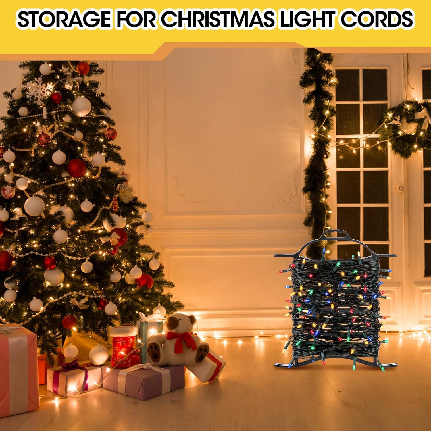 Ripeng 6 Pcs Extension Cord Storage Reel, Portable Cord Holder with Handle, Christmas Lights Storage, Black Hose Organizer Wrap-Holds, H-Frame Reel Outdoor