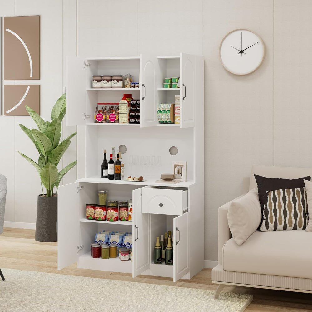 71" Tall Kitchen Pantry Storage Cabinet, Modern Kitchen Hutch Cabinet wi...