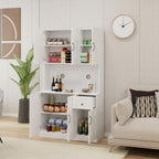 71" Tall Kitchen Pantry Storage Cabinet, Modern Kitchen Hutch Cabinet with Doors and Shelves, Freestanding Food Snacks Wine Buffet Counter for Dining Room, Living Room, White