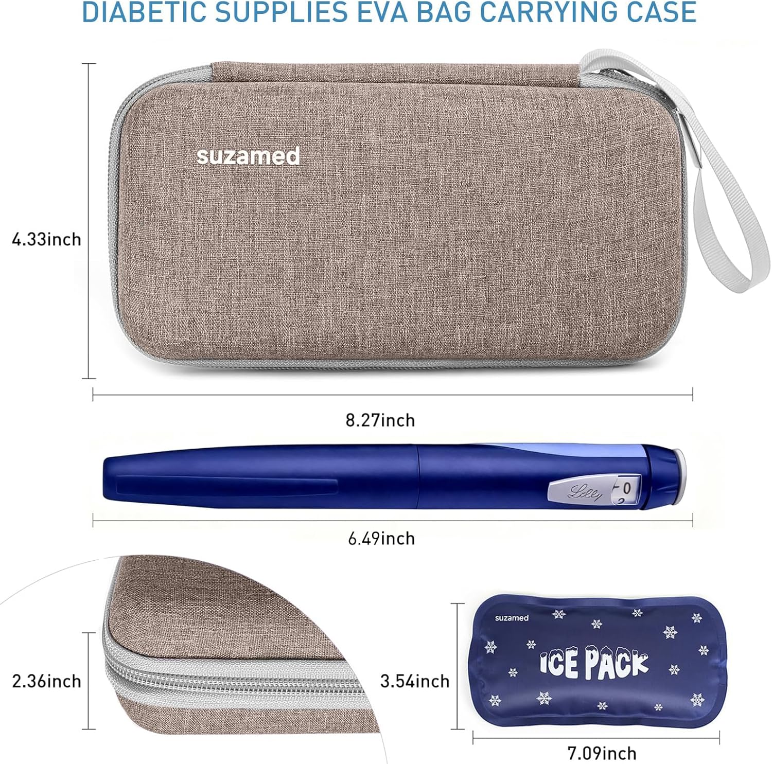 Insulin Cooler Travel Case,EVA Insulation Travel Medicine Kit with 2 Ice Packs for Diabetes Care,Insulin Pen and Other Diabetic Supplies (Brown)