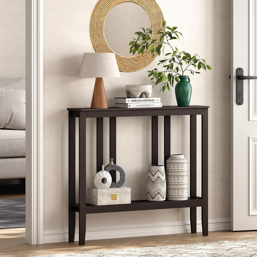ELYKEN Bamboo 2-Tier Narrow Console Table, 36.2" Long Slim Hallway Table...