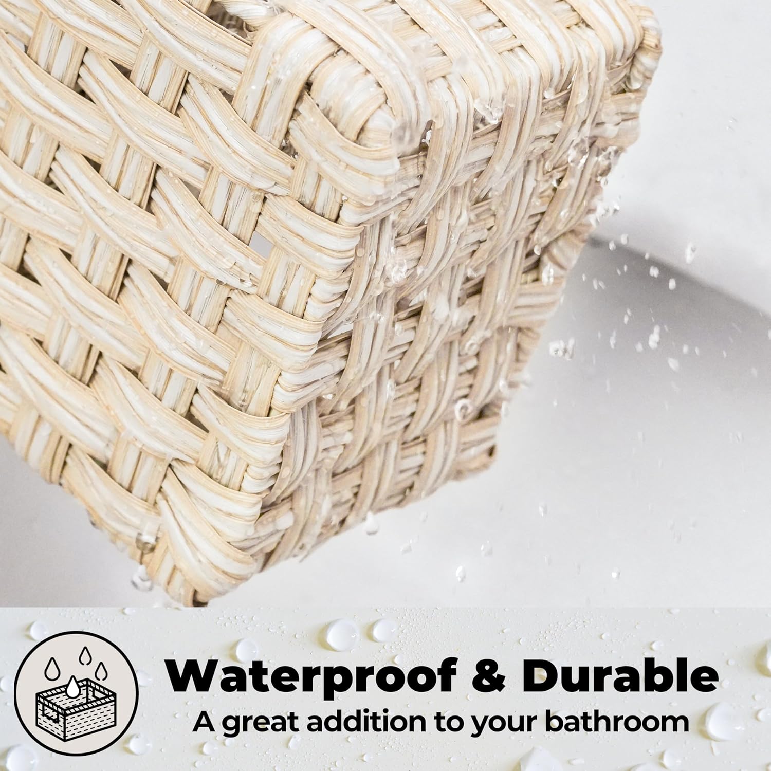 GRANNY SAYS Bathroom Baskets for Organizing, Wicker Basket for Storage, Wicker Baskets for Shelves, Waterproof Back of Toilet Storage Basket, 3 Section Bathroom Organizer Basket, 2-Pack
