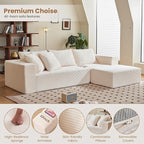 108" L-Shaped Boneless Couch, Modular Sectional Sofa with Moveable Ottoman, Corduroy Cloud Couches for Living Room, No Assembly, Ship in a Box, Beige