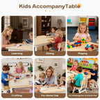 HLPB Kids Table and 4 Chairs Set, Adjustable Height Graffiti Toddler Table | Non-Slip Legs, Children Multi-Activity Table for Ages 2-8, Max 300lbs, Classroom/Daycare/Home, 31.5''L x 23.6''W