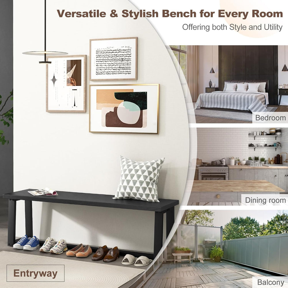 Giantex 56.5" L Wood Dining Bench, Industrial Table Bench w Metal Frame,...