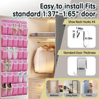 Kotkn Over the Door Shoe Organizer with 30 Breathable Mesh Pockets - Large Capacity Closet Storage for Men & Women, Hanging Shoe Rack Organizer (Pink)