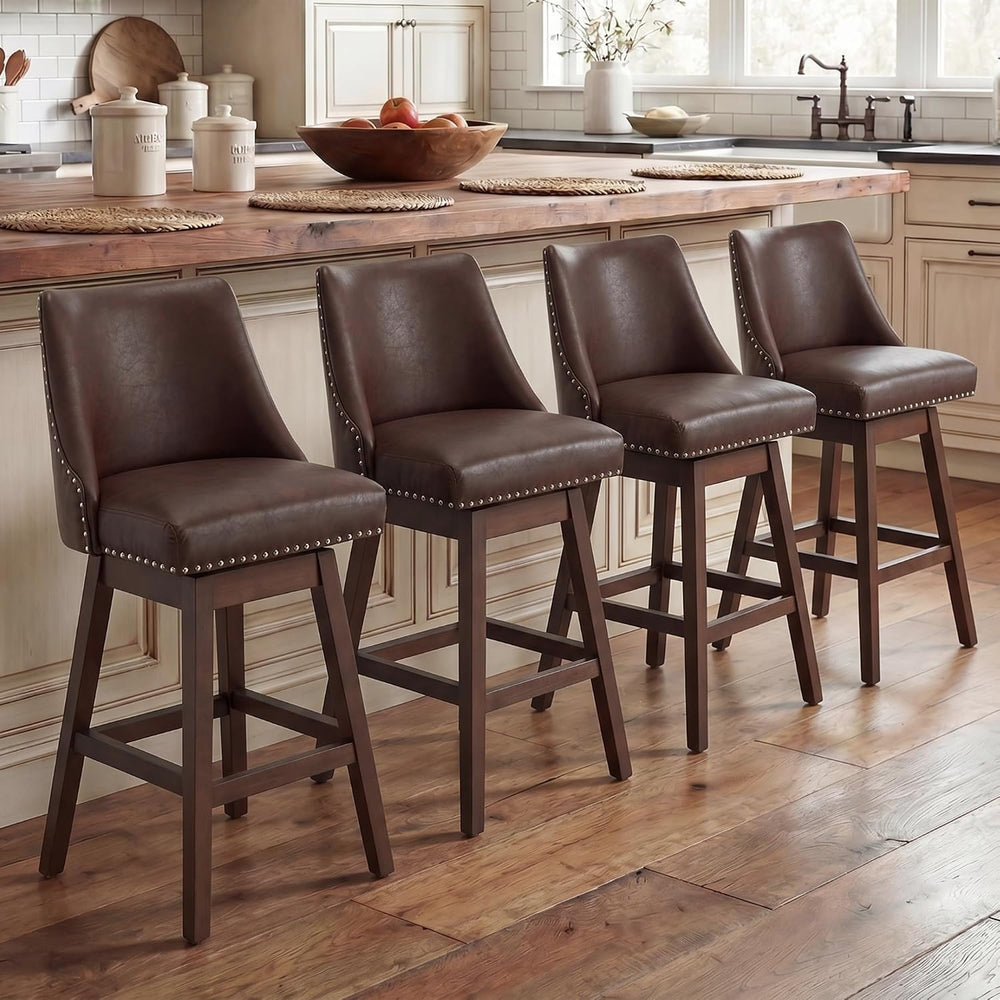 27.5 inch Counter Height Bar Stools Set of 4 Faux Leather 360°Swivel Barstool...