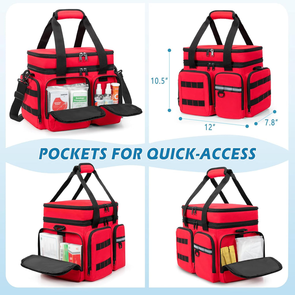 Medicine Organizer Bag with Insulated Pocket for Travel, Pill Bottle Storage Bag with 4 Customized Dividers & Shoulder Strap for Medication, Insulin and First Aid Supplies, Red (Bag ONLY)
