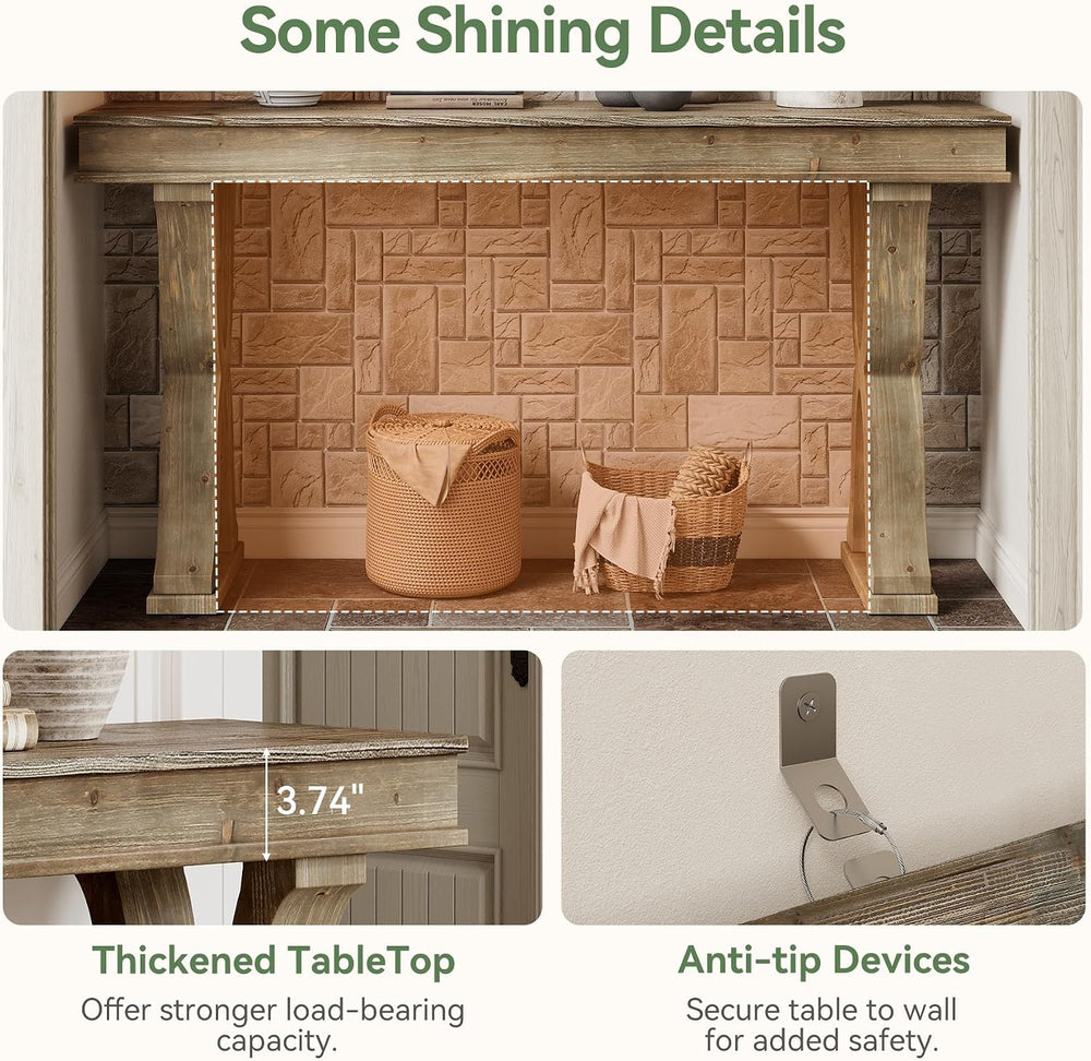 63-Inch Solid Wood Console Table, Farmhouse Narrow Entryway Table with X-Shap...
