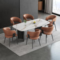 Modern Dining Chairs Set of 6, Faux Leather Upholstered Kitchen Chairs with Curved Back and Metal Legs, Mid Century Chairs for Dining Room, Kitchen, or Café (Brown)