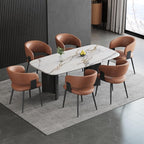 Modern Dining Chairs Set of 6, Faux Leather Upholstered Kitchen Chairs with Curved Back and Metal Legs, Mid Century Chairs for Dining Room, Kitchen, or Café (Brown)