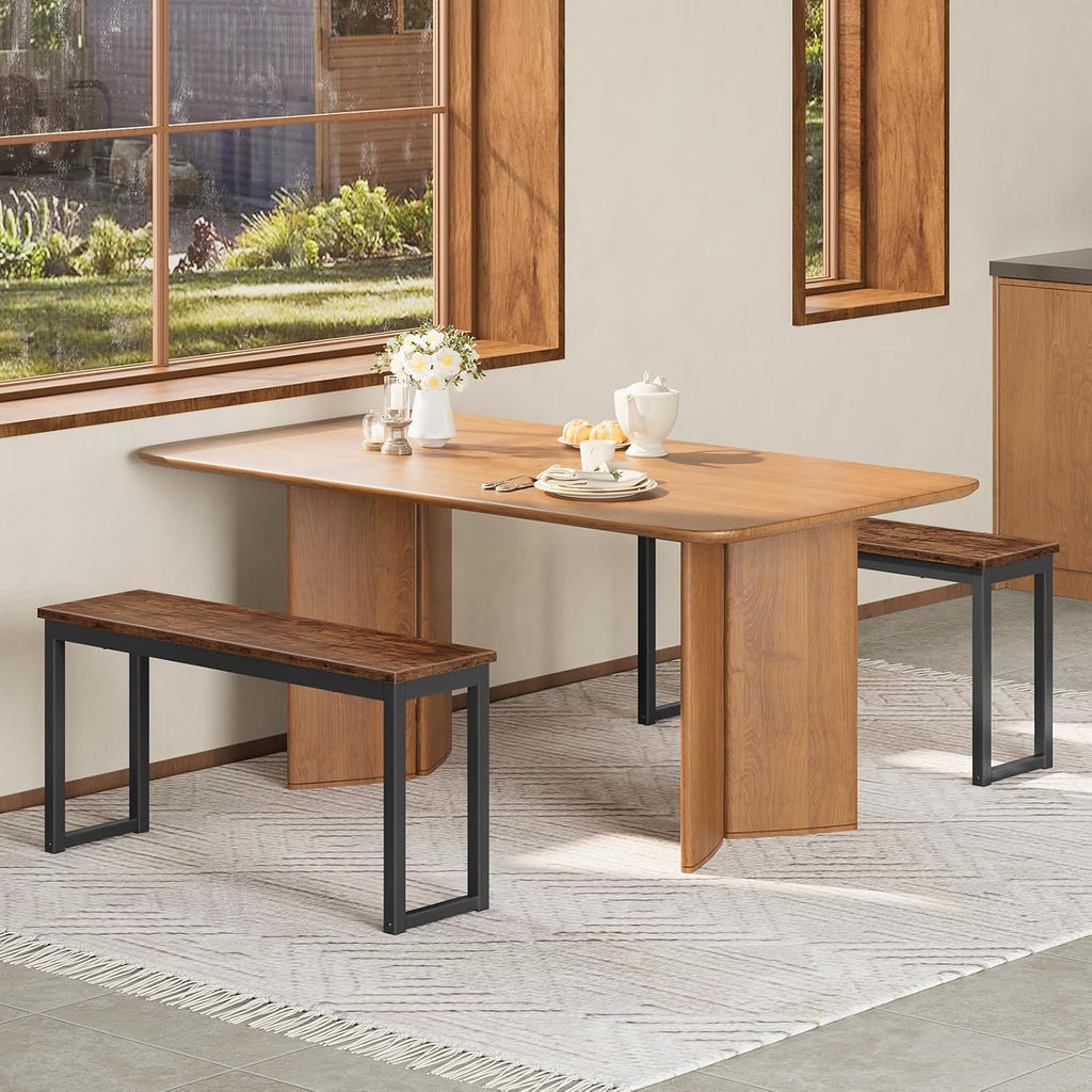 HOOBRO Dining Benches, Pair of 2 Industrial Style Indoor Benches, Durable Metal Frame, for Kitchen, Dining Room, Living Room, Rustic Brown BF01CD01