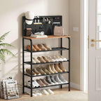 STORAGE MANIAC 5 Tier Shoe Rack for Entryway, Metal Shoe Shelf with Storage Pocket and MDF Top Board, 16-20 Pairs Free Standing Shoes Organizer for Closet, Black