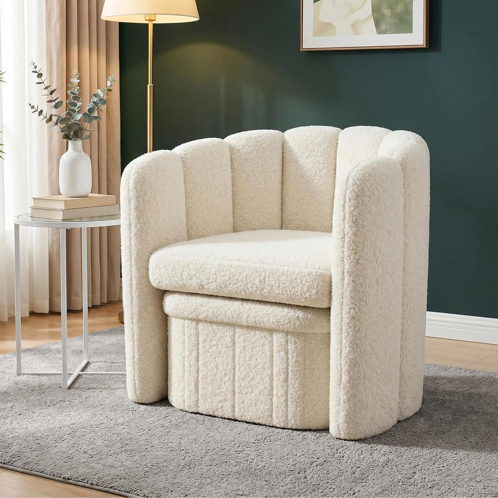 Homkdom Barrel Accent Chair with Storage Ottoman, Teddy Fleece Shell Back, Er...