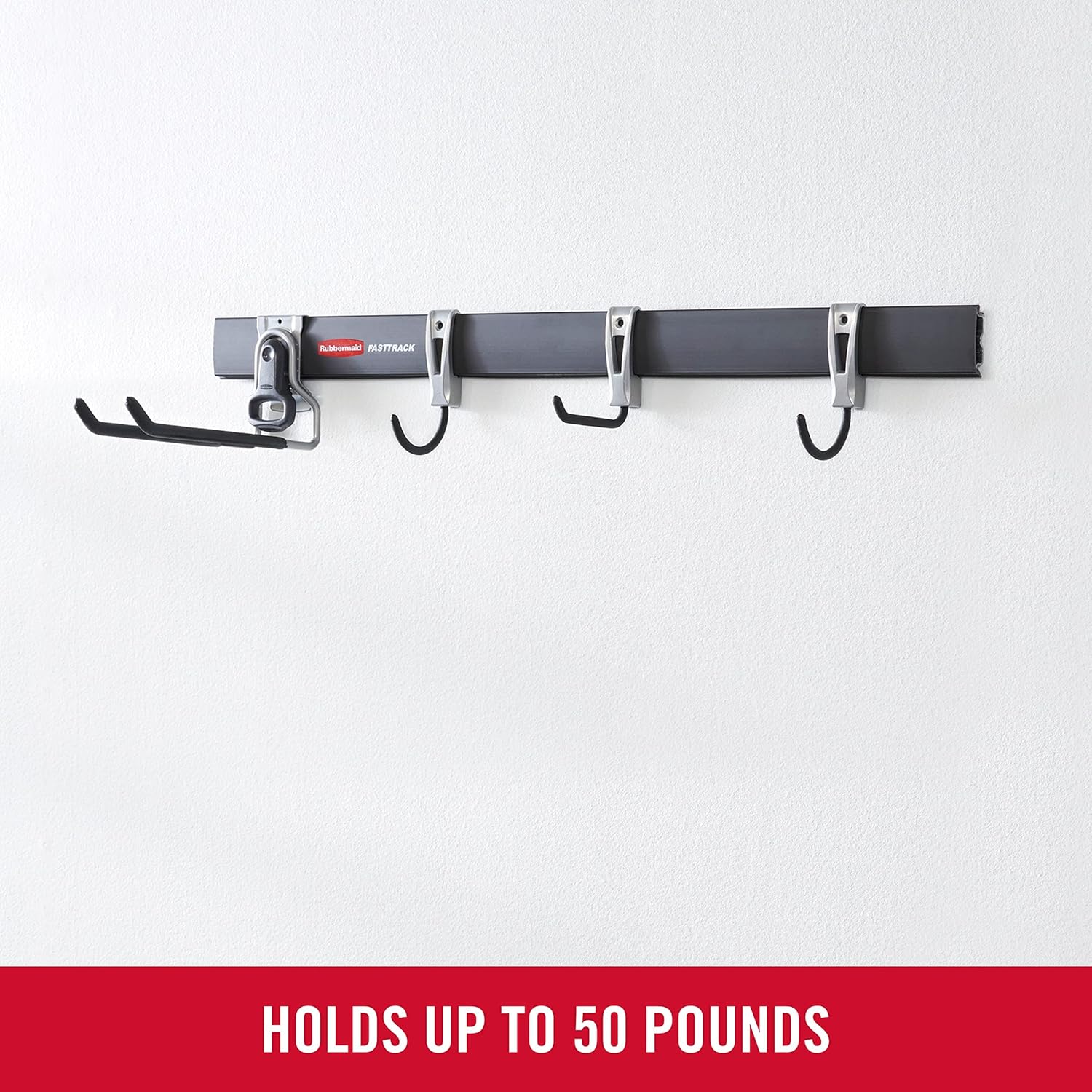 Rubbermaid FastTrack Garage Storage Utility Hooks 5 Piece Black All in One Rail Hook Kit and Tool Organizer Heavy Duty for Home/Garage/Shed/Garden