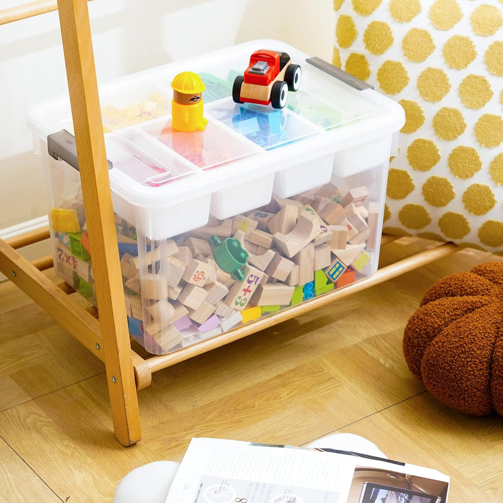 Citylife 32 QT Plastic Storage Box with Removable Tray Craft Organizers and Storage Clear Storage Container for Organizing Bead, Tool, Sewing, Playdoh