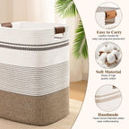 Laundry Hamper, 85L Tall Laundry Basket with Leather Handles, Rectangle Large Clothes Hamper for Organizing, Cotton Woven Laundry Baskets Storage Hampers for Bedroom, Nursery, Living Room