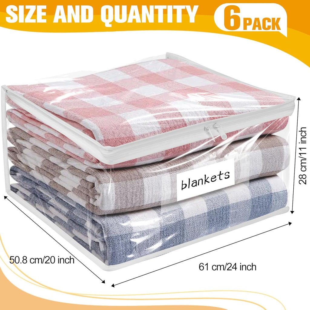 Plastic Storage Bags with Easy-Glide Zipper, Pack of 6, Durable Clear Vinyl Zippered Storage Bags for Clothes Sweaters Comforters Blankets Sheets Bedding (24 x 20 x 11 Inch)