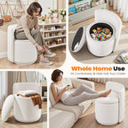 Vanity Chair with Storage, 360° Swivel Velvet Makeup Stool with Wave Backrest, Modern Round Upholstered Closet Stool, No Assembly for Bedroom, Dressing Room & Living Room, White