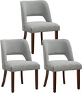 Dining Chair Set of 3,Modern Dining Room Chairs with Thick Cushions,Upholstered Linen Fabric Kitchen Chairs for Kitchen Dining Room LIGHTGREY